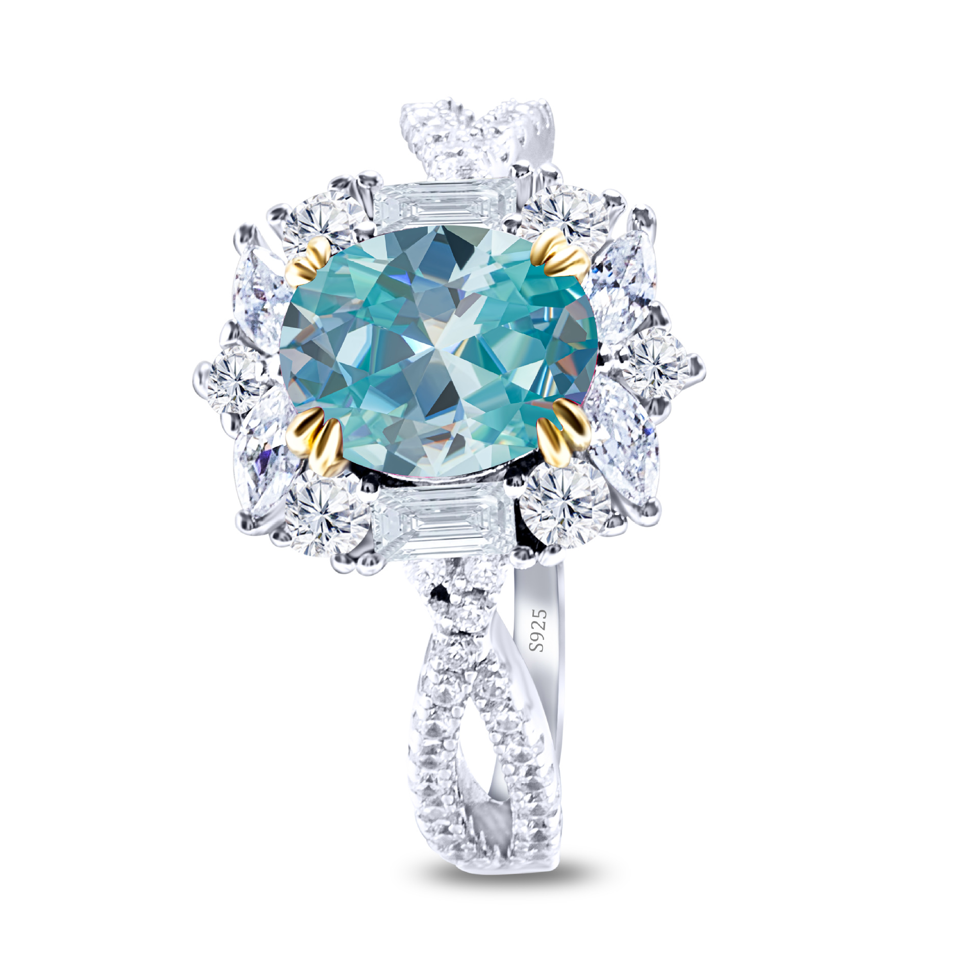 Diseño de lujo imitación de huevo de paloma oval de piedra de moissanite 2 quilates anillo de diamantes de oro platino anillo de piedra de diamantes de la mujer