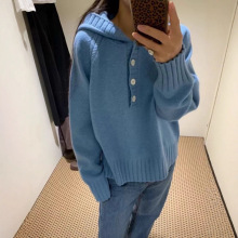 现2025冬季新韩国东大门mo*oha气质纯色毛衣亨利领连帽针织衫女