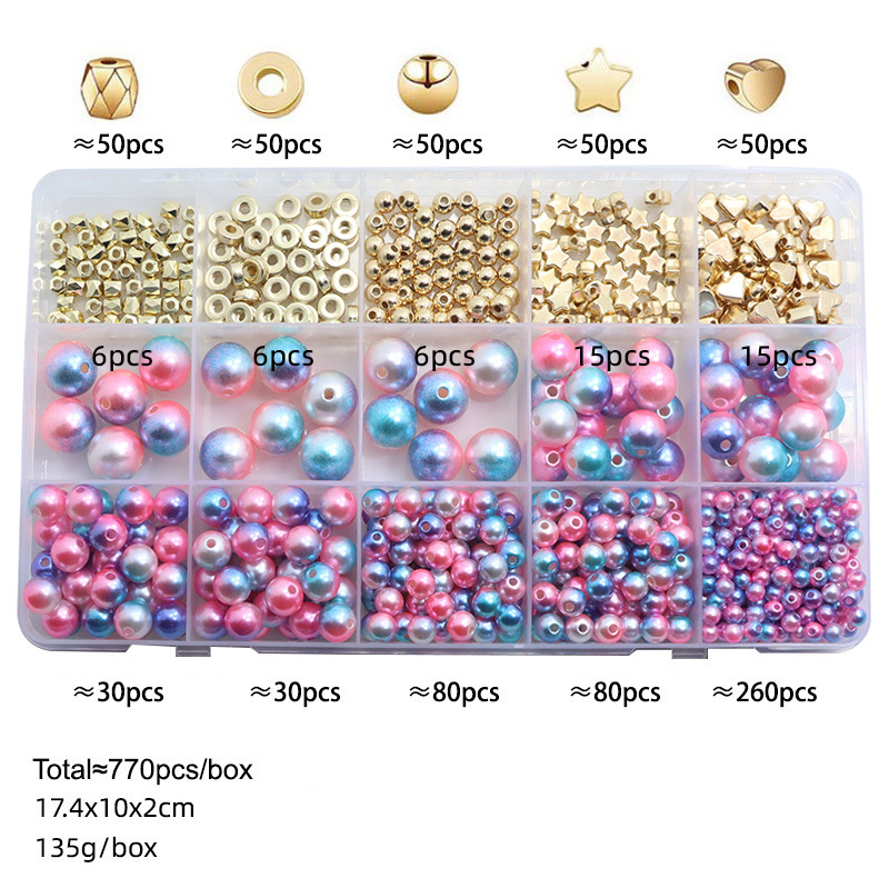 Amazon Venta caliente 770 DIY pulsera collar espaciador perlas agujero ABS imitación perla suelta caja traje