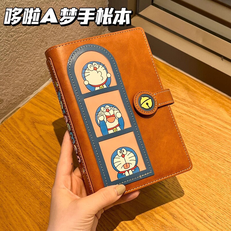 小紅書と同じスタイルのドラえもん革製台帳 A6 ルーズリーフブック かわいいジングル猫日記プランナー|undefined