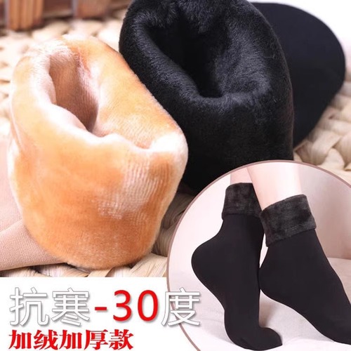 Snow socks plus velvet, thickened warm socks, snow socks for women, medium-high, long-tube home floor socks, thick socks to resist the cold