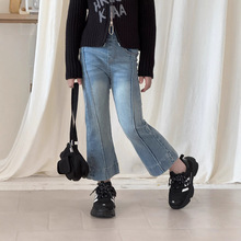 瑜瑜公主 女童秋季新款韩版拼接牛仔裤 女宝宝弹力修身微喇裤