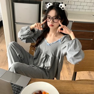 New Autumn and Winter Long-Sleeved German Velvet Warm Contrasting Color Simple Pajamas for Women Long-Sleeved Trousers Korean Style Home Clothes for Women