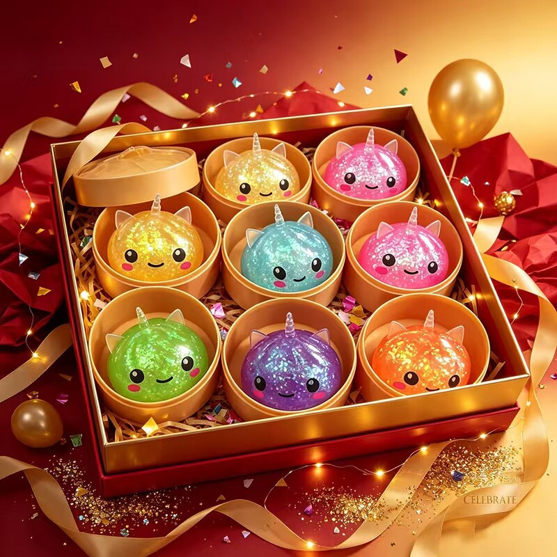 Cross-border glowing glitter squishy toy, realistic small steamed bun design, stress-relieving toy with slow rebound, a perfect stress-relief gadget in the shape of a steamed bun