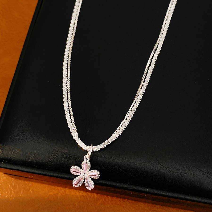 Coreano inns arco de zircon collar de flores lujoso ligero de lujo de alta calidad cadena clavícula fresca y dulce conjunto de joyería