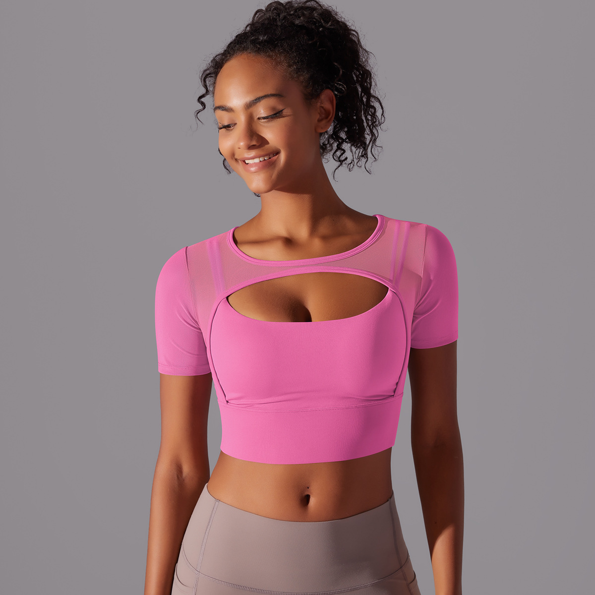 182g Weight Short Sleeve Sleeve Length Pullovers Placket Type Nylon, Spandex Fabric Type Short Top Length T-shirt Tops Type Yoga, Sports Occasion Round Neck Neckline Solid Color Pattern Women Gender Hollow Out Craft Fitness Sport Style Solid Color Nylon Spandex Round Neck Hollow Out Active Tops T-shirt 21