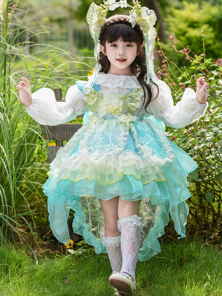 Зелёный осенний детский костюм маленькой princess, в стилистике Lolita, подарок на день рождения