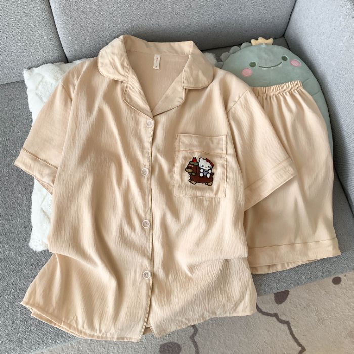 Venta al por mayor transfronteriza nube de algodón 120G estilo caliente pijamas mujeres verano dulces pantalones cortos de manga corta dibujos animados ropa para el hogar traje