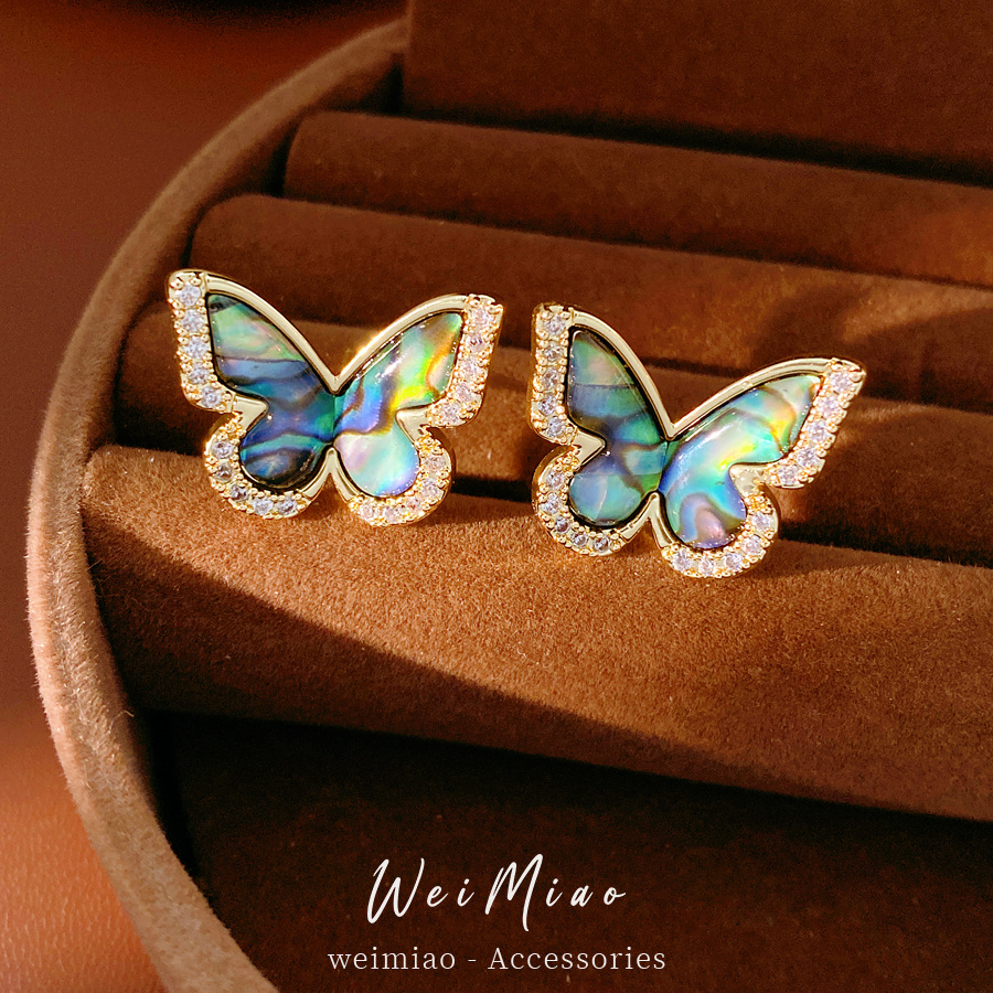 18 quilates de oro real chapado agujas de plata zircon mariposa conchas de mar pendientes de nicho delicados pendientes ligeros de lujo de alta calidad pendientes para mujeres