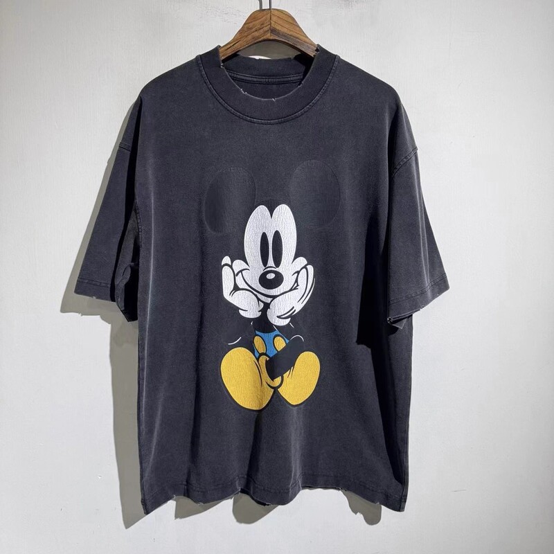 Korean Style Mickey Cartoon Print Short-Sleeved T-Shirt for Men, Large Size, Fashionable Casual Printed Short-Sleeved Washed and Distressed Top Korean Style Mickey Cartoon Print Short-Sleeved T-Shirt for Men, Large Size, Fashionable Casual Printed Short-Sleeved Washed and Distressed Top