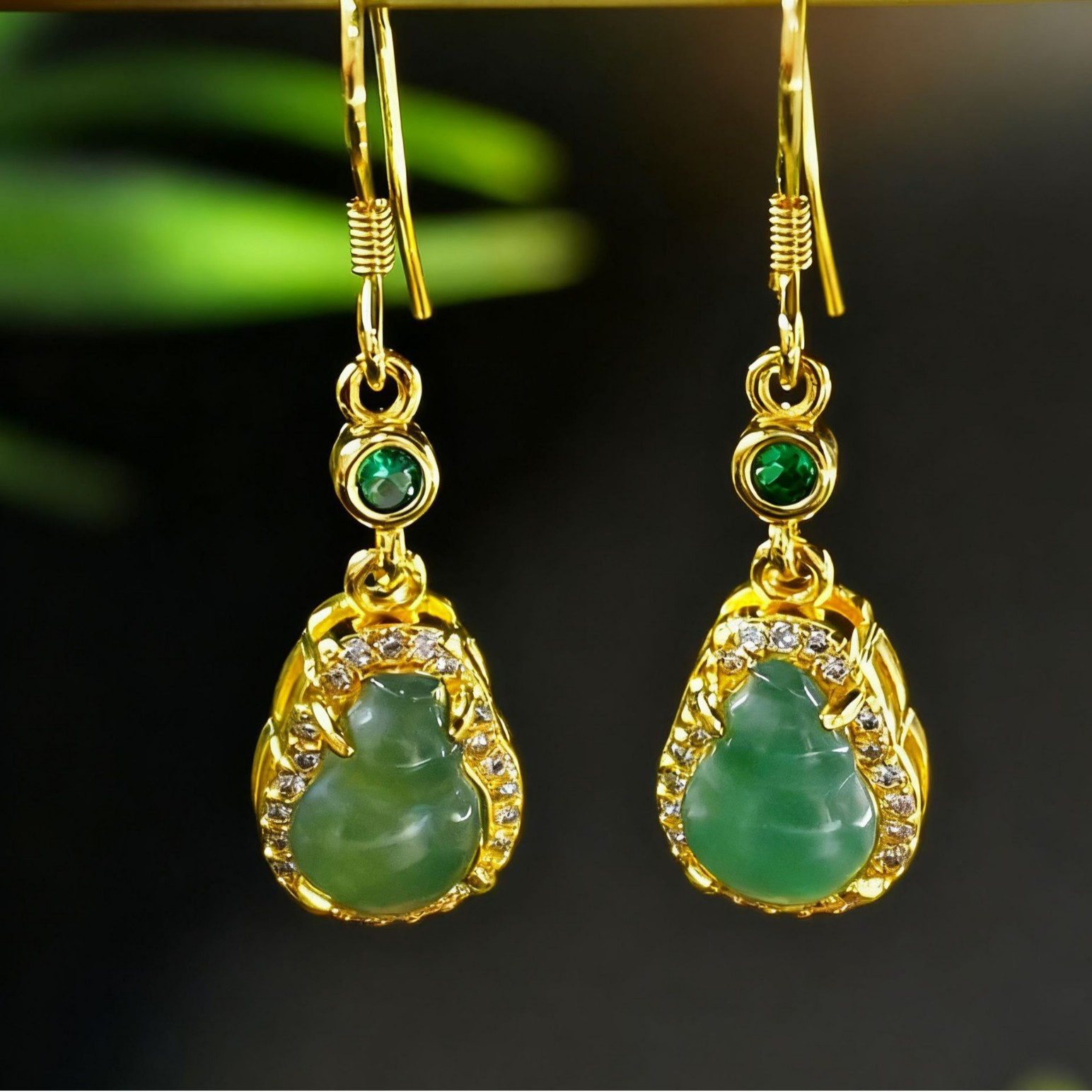 天然缅甸翡翠A货耳环玉葫芦新中式时尚百搭多样性发其一9047|ms