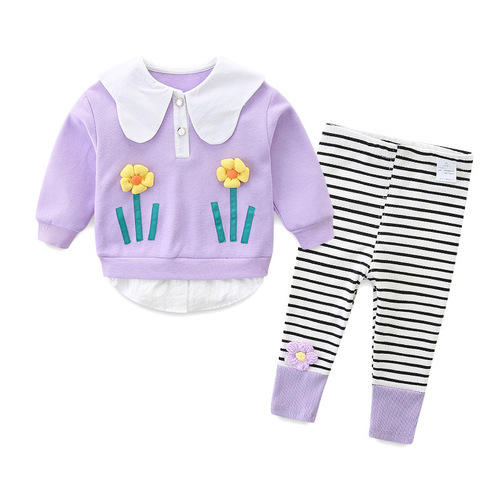 Baby clothes 2024 toddler autumn casual two-piece set fashionable and trendy baby girl top and pants set 3010