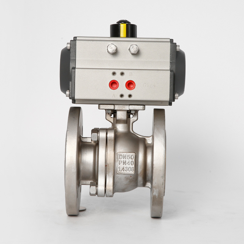 304不锈钢德标法兰气动球阀二片式法兰球阀DN15 20 25 32 40 50