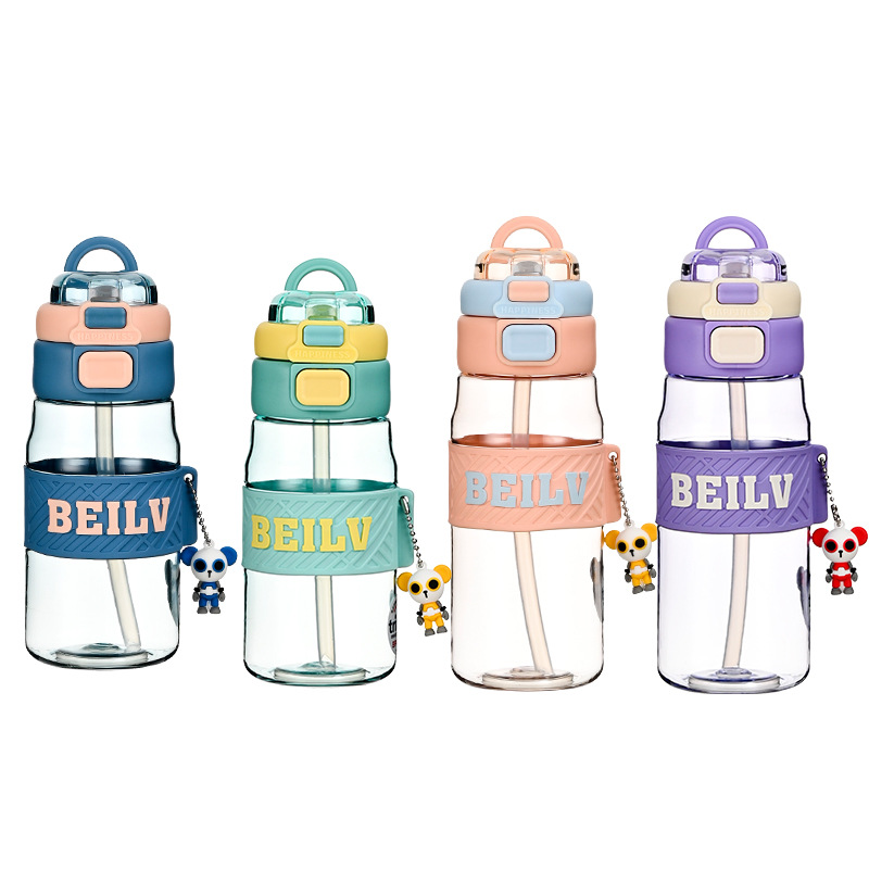 Nuevo lindo tritan taza de agua doble taza para beber, estudiantes masculinos y femeninos, taza de paja de alto valor de moda para niños, taza portátil