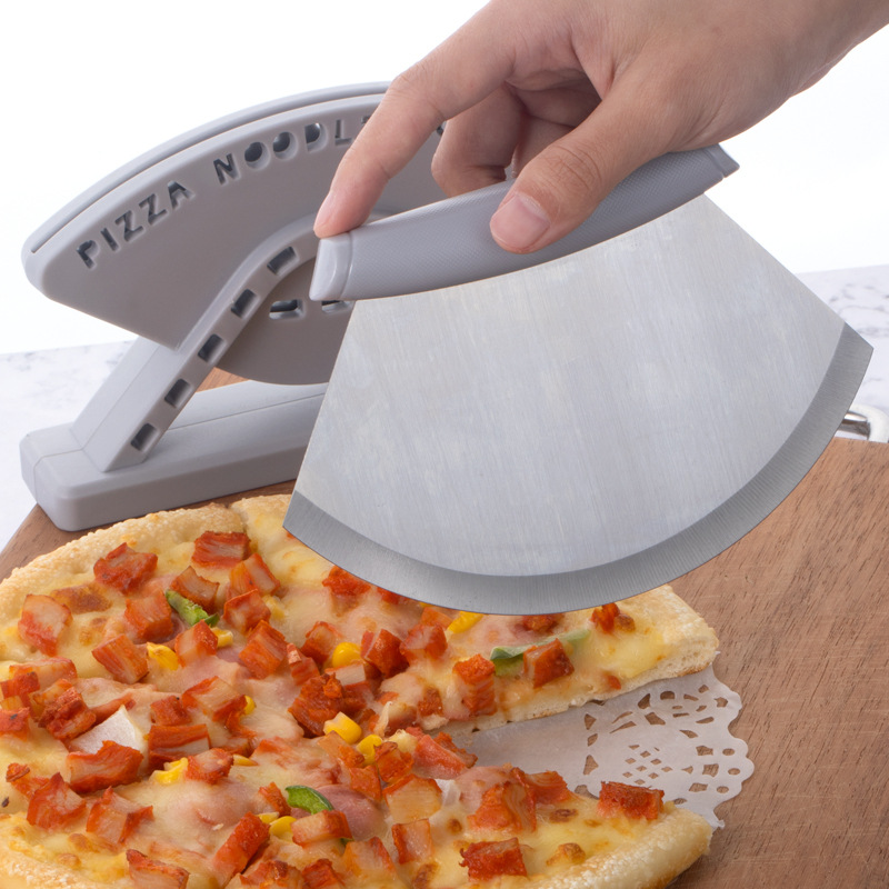 Cuchillo de pizza vertical de acero inoxidable transfronterizo con base Pizza cutter herramienta de horneado de cocina de hoja curva