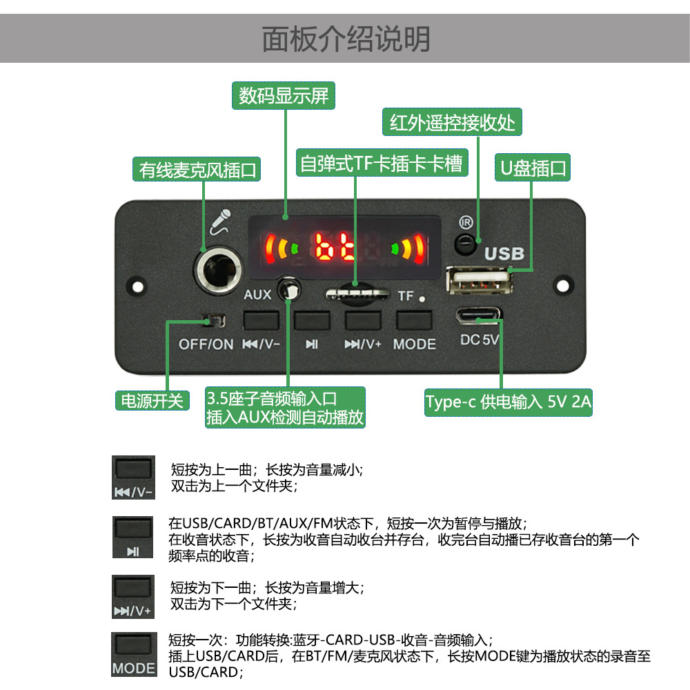 Amplificador de Potencia de 2x40W, Fuente de Alimentación de 7V-25V, Decodificador de MP3, Placa Decodificadora de Altavoces, Placa Amplificadora, Decodificador Bluetooth