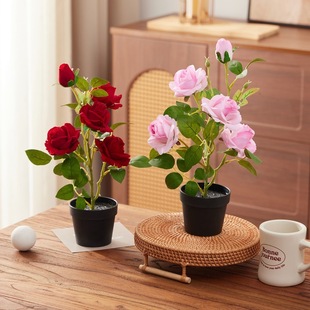 Simulated Velvet Rose Potted Plant Living Room Home Decoration Fake Flower Rose Tree Office Desk Potted Plant Simulated Green Plant