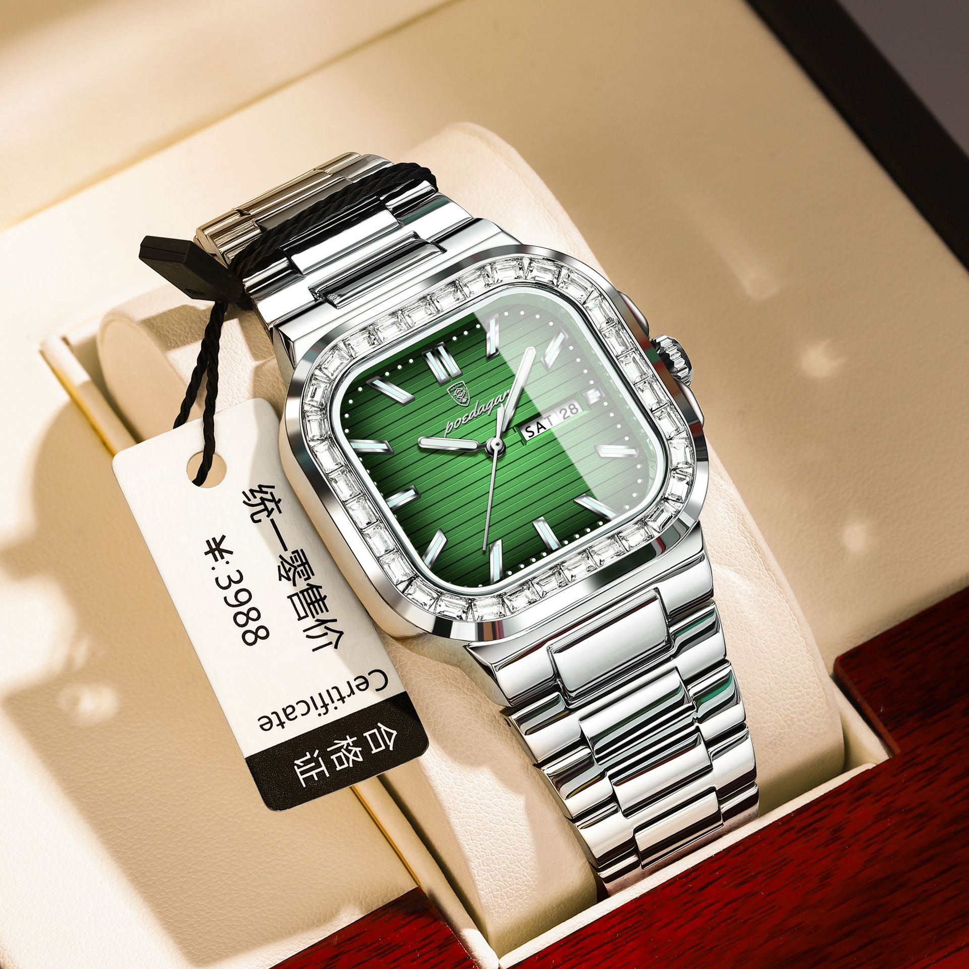 Marca suiza de lujo nuevo reloj de doble calendario para hombres reloj con incrustaciones de diamantes en vivo comercio exterior estilo caliente entrega de una pieza