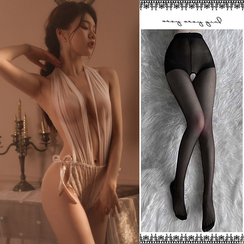 Lencería sexy transparente mama fuga backless jumpsuit Halter Deep V tentación puro deseo encaje traje generación A97