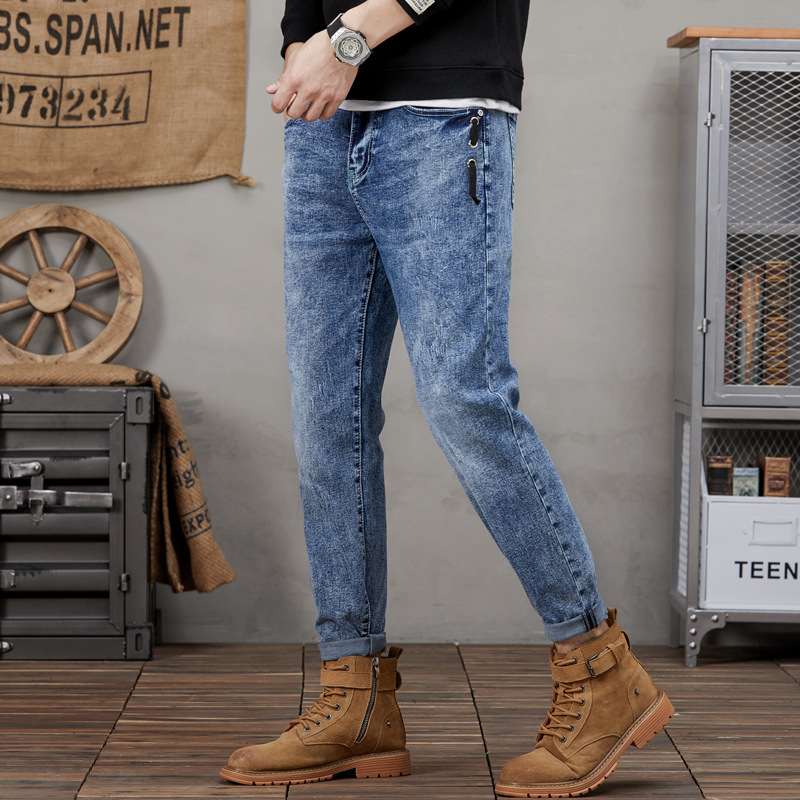 Vaqueros rotos para hombre, vaqueros para hombre con elástico en la pierna pequeña_voghion.com