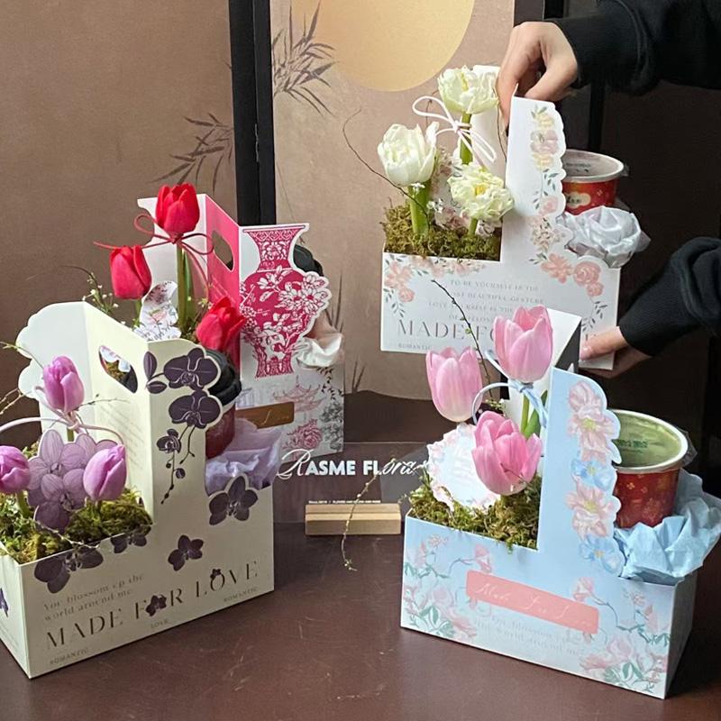 Caja de flores de café Bolsa de flores del día del maestro Bolsa de flores de camellia Caja de regalo Caja de embalaje floral Cesta de flores Caja de regalo de flores
