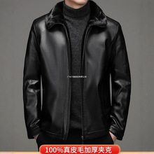 海宁真皮皮衣男士皮毛一体翻领冬季加厚绵羊皮夹克爸爸装休闲外套