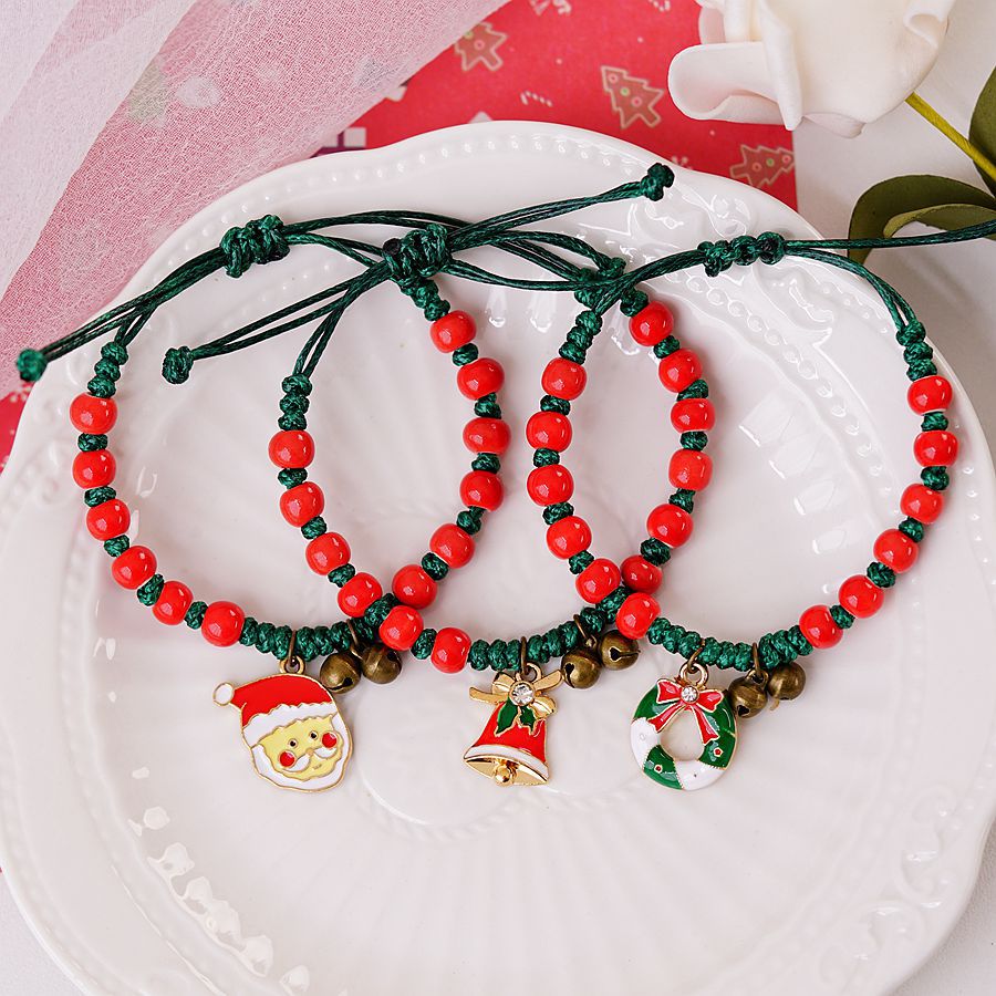 Cartoon Style Santa Claus Bell Snowman Alloy Rope Knitting Women's Bracelets display picture 1