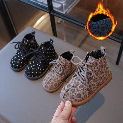 Martens, демисезонные детские короткие сапоги, утепленные ботинки в английском стиле, леопардовый принт, в британском стиле