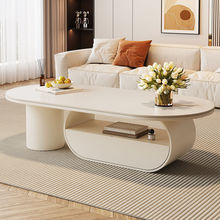 家香之梦椭圆形岩板环保简约现代办公客厅茶几带抽屉2025新款