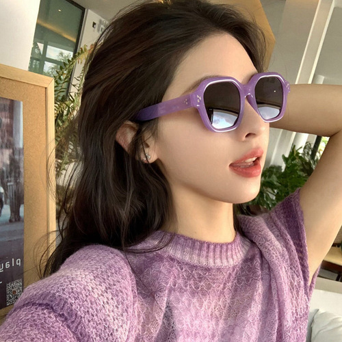 复古防紫外线时尚显脸小太阳镜网红女高级感ins紫色2023韩版墨镜-
