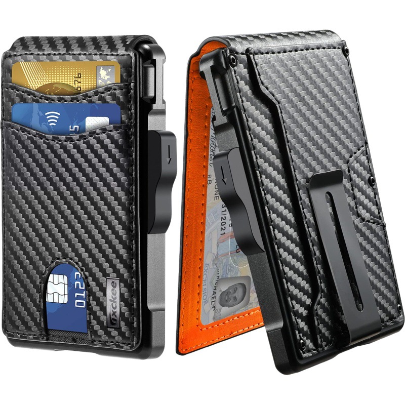 Transfronteriza nuevo metal cartera de los hombres de bienes genuinos de fibra de carbono tarjeta de crédito caso Flip titular de la tarjeta de gran capacidad titular de la tarjeta de la cartera