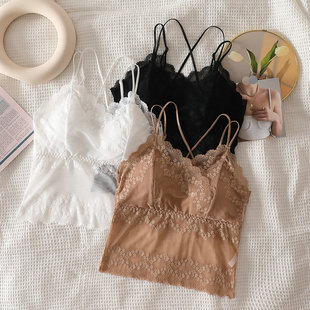 Summer New Lace Camisole Women's Inner Chest Pad Cross Beautiful Back Base Sling Women's Vest with Chest Pad
