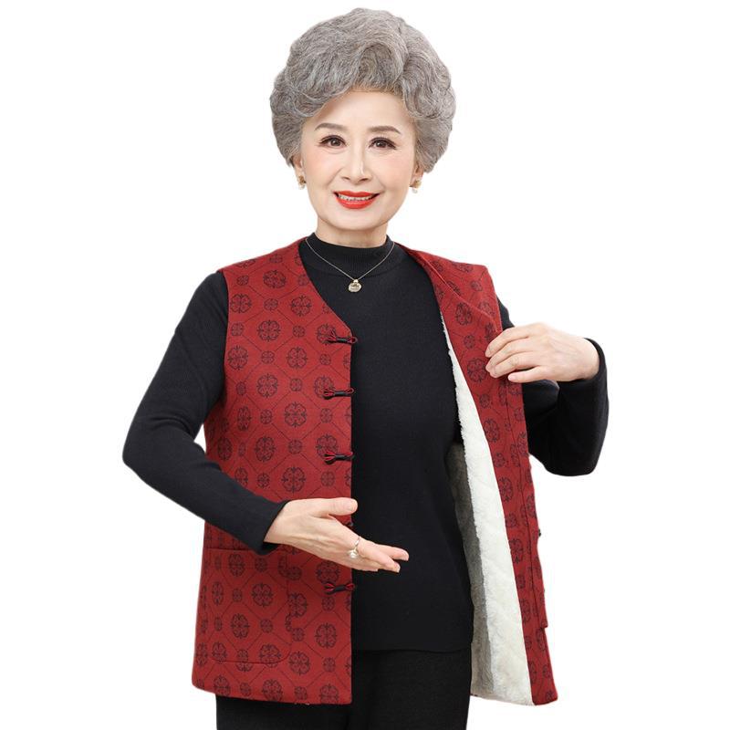 Women's winter faux lamb wool vest, short style, plus size, fashionable fleece-lined vest, shoulder coat for middle-aged and elderly women over 50.