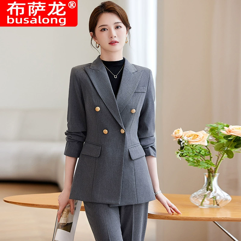 Новый женский деловой костюм Busalong с длинными рукавами и брюками, формальный костюм, рабочая одежда для женщин 9381