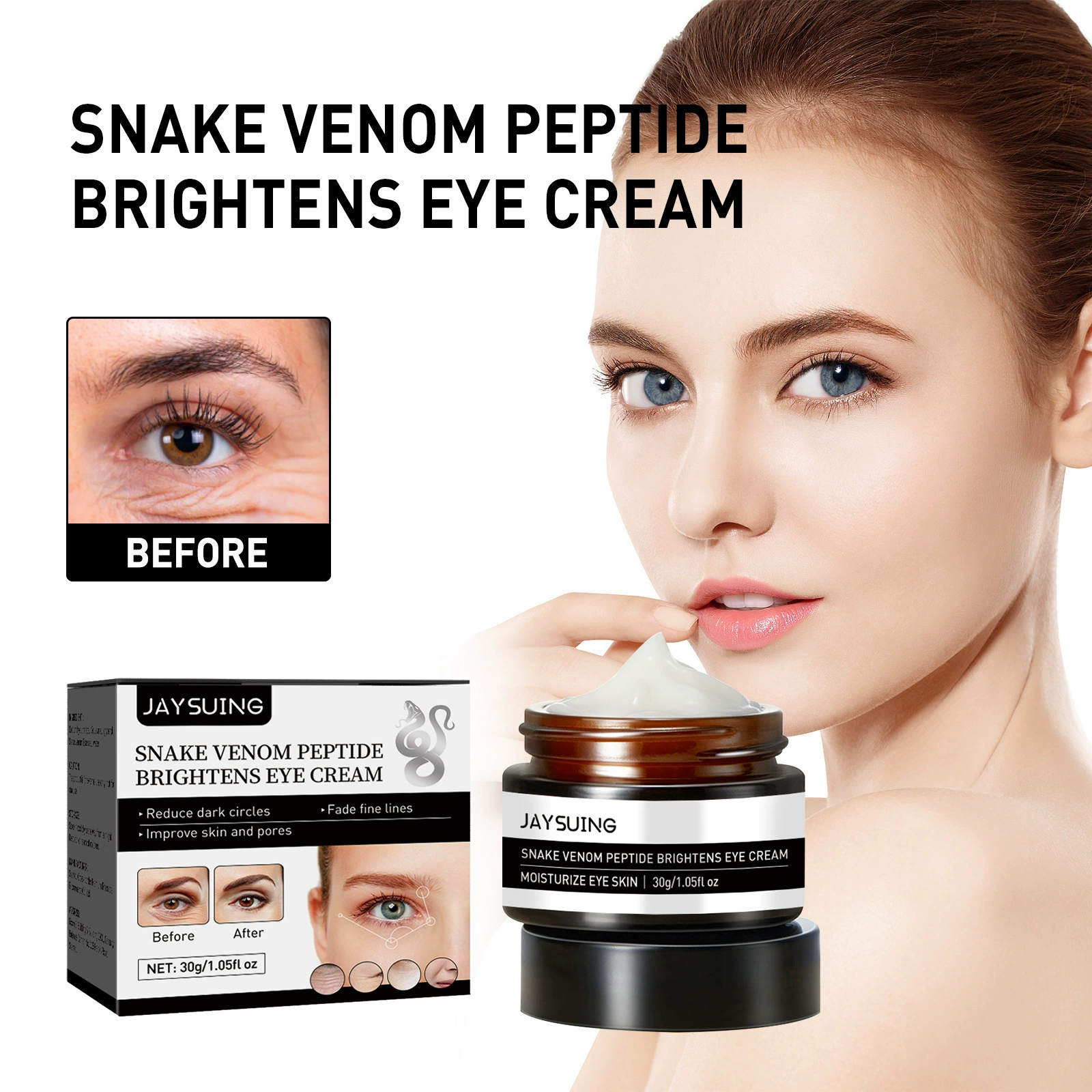 Jaysuing змеиный пептид осветляет глаз крем для восстановления сухих линий глаз и тонких линий