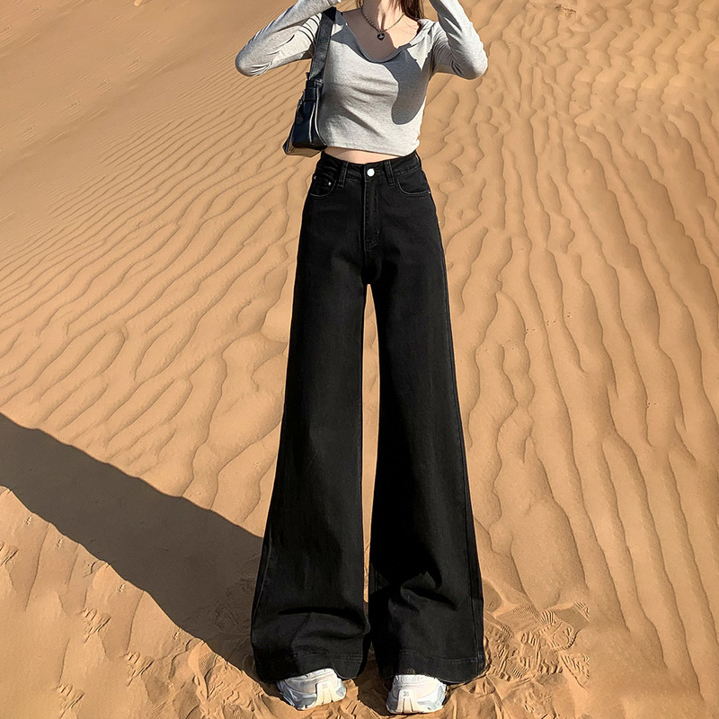 Black Wide-Leg Jeans for Women, Spring & Fall New Style, Low-Waisted, Loose, Non-Leg-Fitting, Flared, Floor-Length, Slimming Look Pants, Autumn and Winter Styles Black Wide-Leg Jeans for Women, Spring & Fall New Style, Low-Waisted, Loose, Non-Leg-Fitting, Flared, Floor-Length, Slimming Look Pants, Autumn and Winter Styles