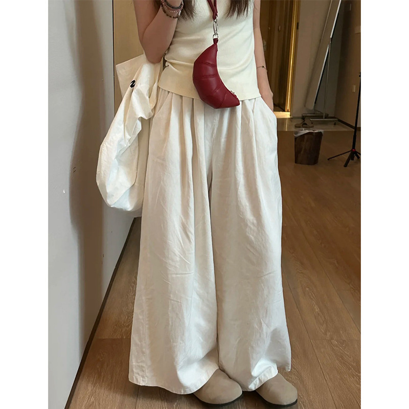 白色阔腿裤宽松bf慵懒风松弛感2025新款女款梨形身材韩系休闲裤子|undefined