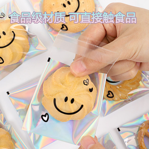 Snowflake Crispy Cookies Packaging Bag Laser Bag Cute Self-Sealing Adhesive Bag Transparent Cookie Bag Small Size