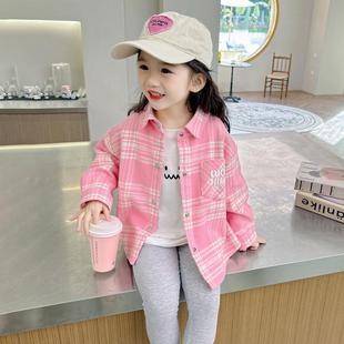 Girls Spring Shirt 2025 New Pure Cotton Style Plaid Shirt Children's Baby Casual Versatile Long-Sleeved Top