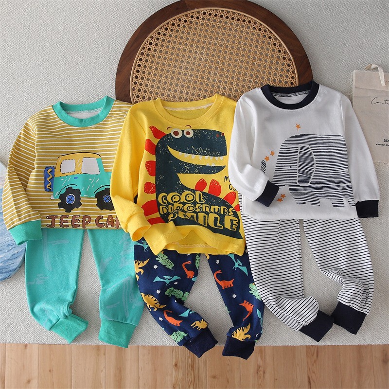Pajamas, Pure Cotton, Long-Sleeved Trousers, Cartoon Clothing Set for Small and Medium-Sized Children, Casual Wear for Infants and Children, Soft and Cute, Suitable for Home Wear