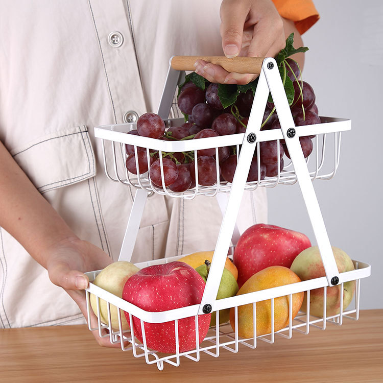 E-commerce Nordic Dismantled Double-layer Portable Iron Fruit Basket Kitchen Storage Basket Storage Rack Storage Rack Basket