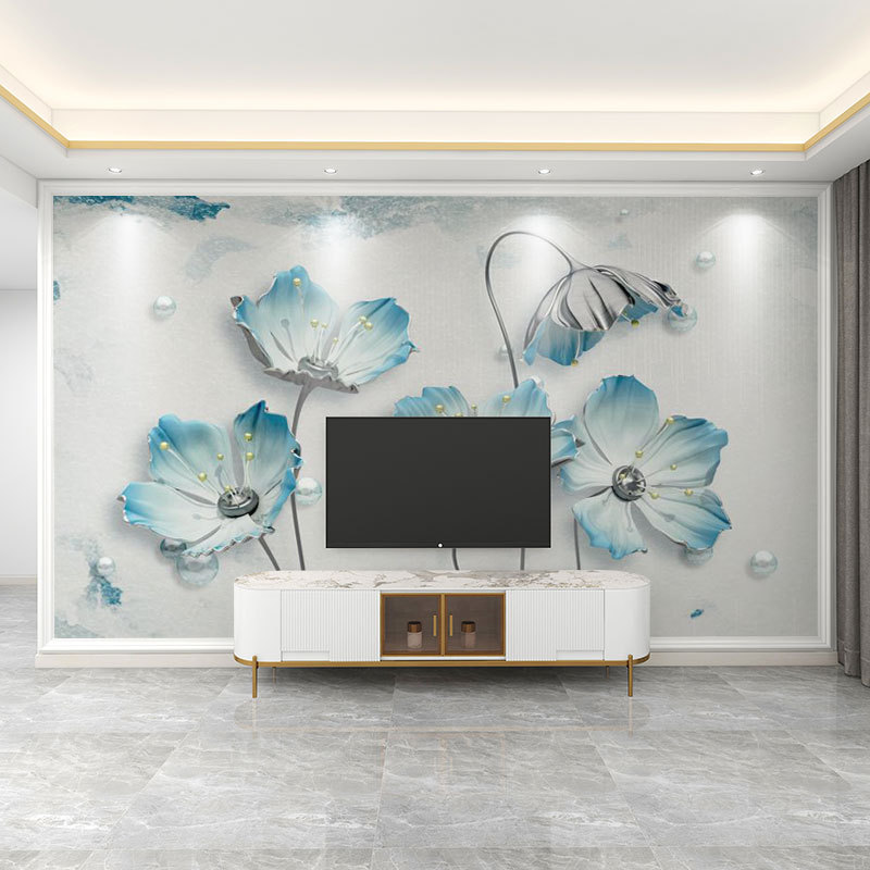 壁紙 3D 立体レリーフフランス花テレビの背景壁壁紙リビングルームの壁布寝室の壁布壁画|undefined