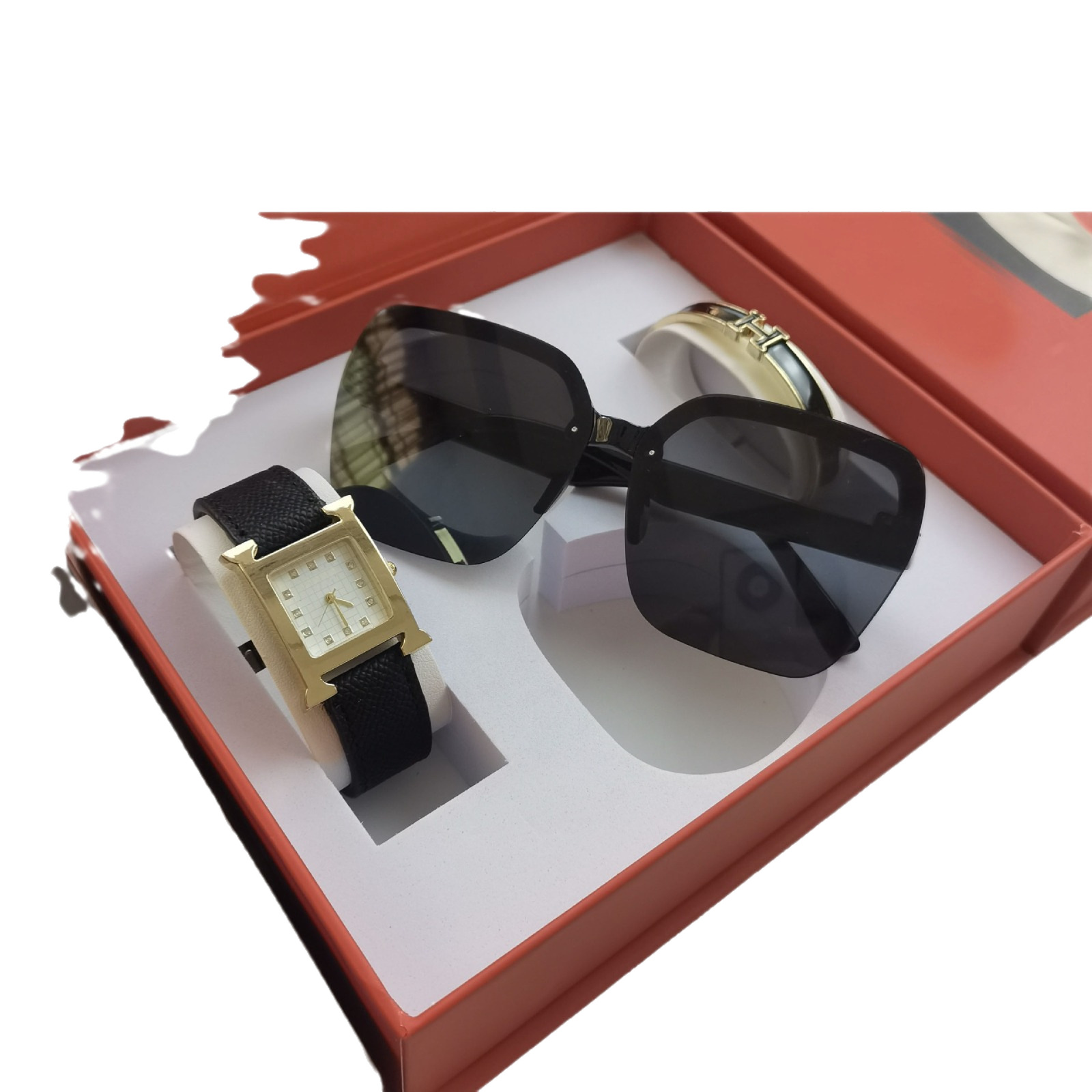 H Square Watch Glasses Set Ladies Classic Quartz Watch Casual Women's Watch Fashion Sunglasses Women 5