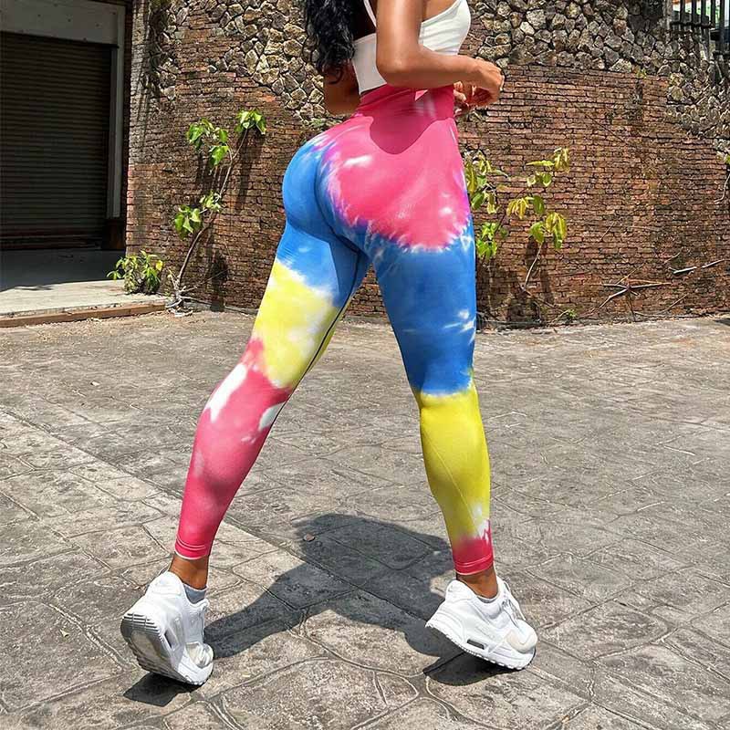 Versión gruesa talla S 200g + sin costuras pantalones de yoga de la aptitud de las mujeres Pantalones deportivos tie-dyed tie-float Hip-lifting pantalones Leggings
