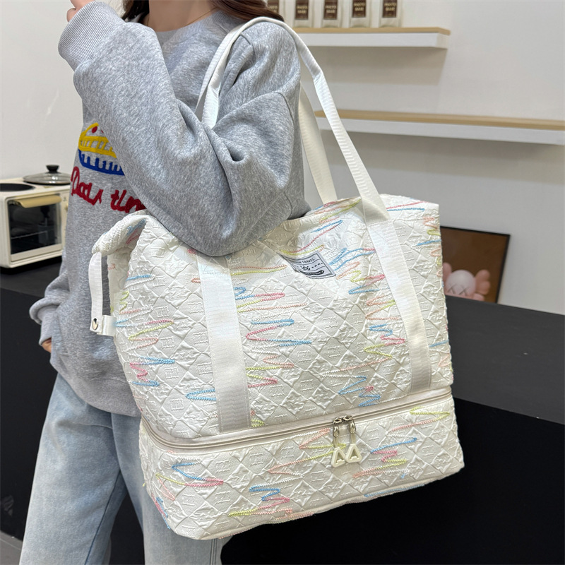 Bolsa de viaje plegable con barra de tracción para mujer, bolsa de almacenamiento de equipaje húmedo y seco de gran capacidad, bolsa de yoga de fitness de expansión para hombre