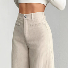 2025跨境独立站亚马逊跨境新款女士阔腿裤 高腰竖纹纹理 休闲复古