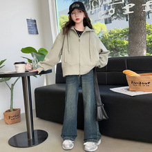女童秋装外套2025新款洋气女大童秋装连帽上衣儿童牛仔裤两件套潮