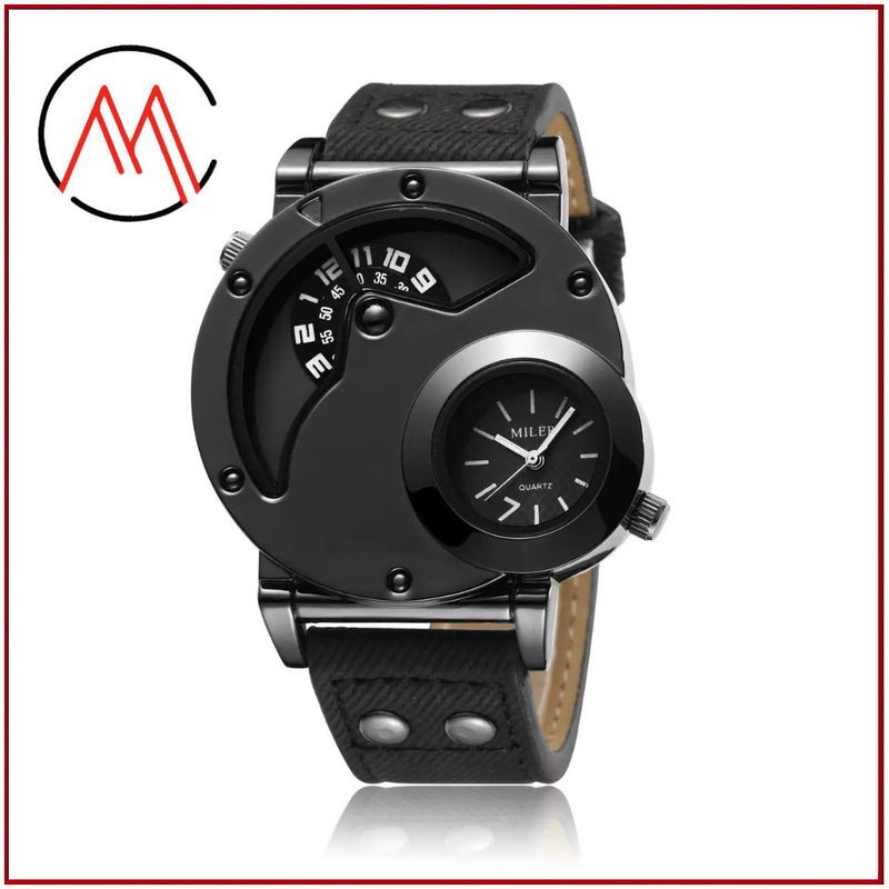 Miler Brand Two Time Zone Large Dial/Dual Movement Quartz Men's Watch/Export Wholesale Gmt Two Time Zones