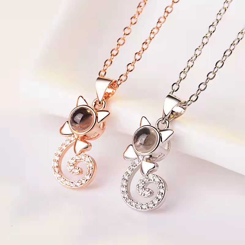 Cute Cat Copper Zircon Pendant Necklace In Bulk display picture 4