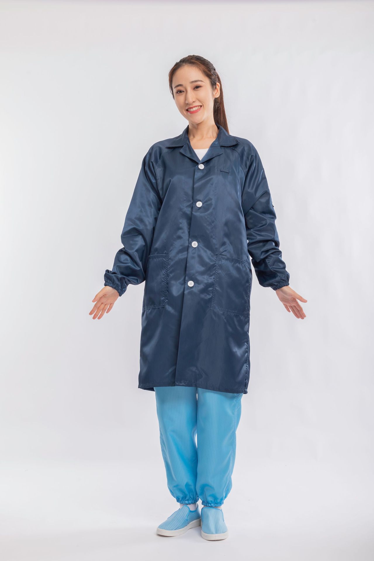 S; 네이비 블루 라펠 코트(모자 제외)